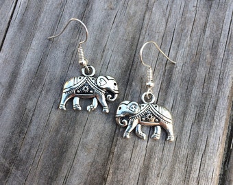 Elephant Earrings, Silver Elephant Earrings, Charm Earrings, Tribal Earrings, Gifts for her