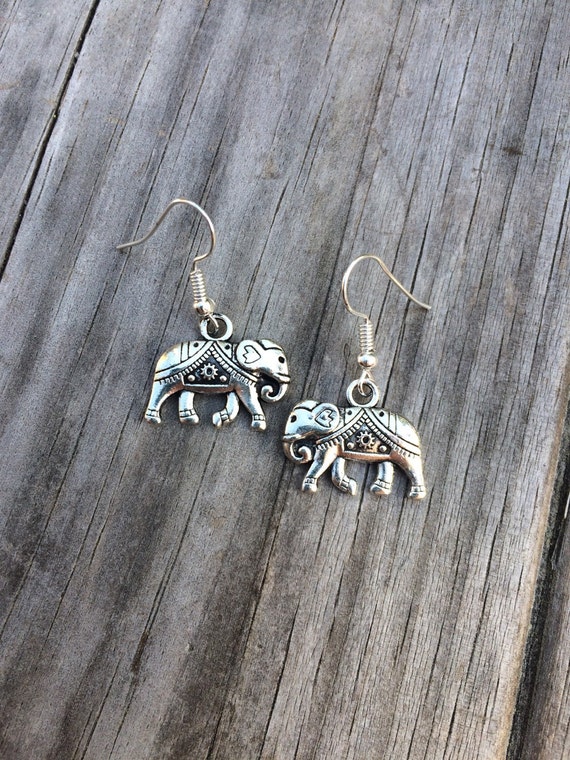 Elephant Earrings Silver Elephant Earrings Charm Earrings Etsy