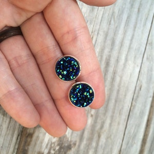 Dark Blue Druzy Earrings, Faux Druzy Earrings, Bridal Druzy, Stud Earrings, Gifts for her, Gifts for mom, Gifts for teens, Christmas image 3