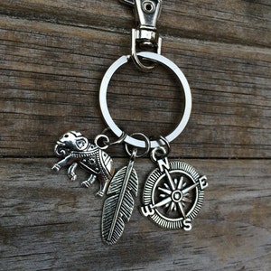Elephant Compass Charm Keychain, Feather Keychain, Charm Keychain, Wilderness Keychain, gifts for her image 2