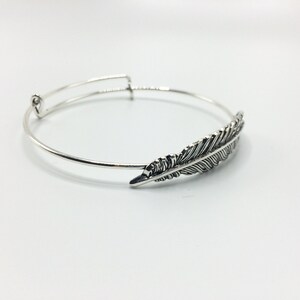 Feather Bracelet, Bangle Bracelet, Charm Bangle, Gift for her, Gift for mom, Gift for wife, Christmas gift, Stocking Stuffer image 3