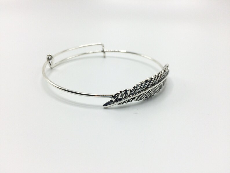 Feather Bracelet, Bangle Bracelet, Charm Bangle, Gift for her, Gift for mom, Gift for wife, Christmas gift, Stocking Stuffer image 3