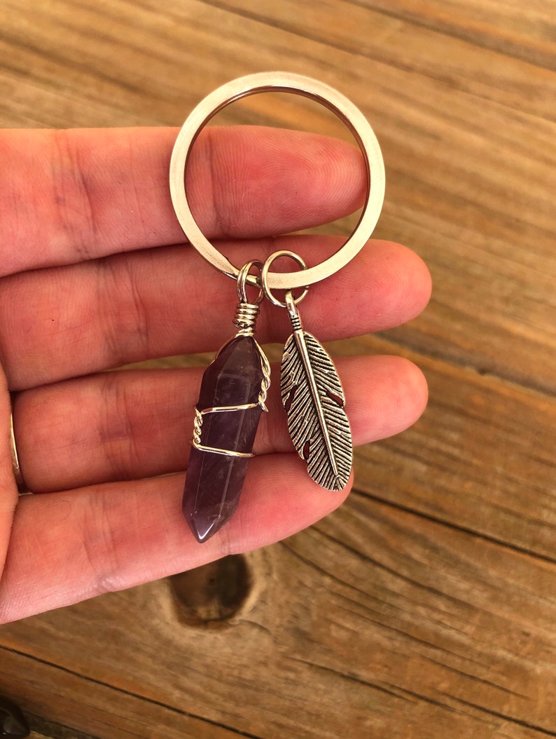 Feather Crystal Keychain, Feather Keychain, boho festival jewelry, boho festival keychain image 3