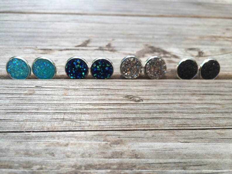 Dark Blue Druzy Earrings, Faux Druzy Earrings, Bridal Druzy, Stud Earrings, Gifts for her, Gifts for mom, Gifts for teens, Christmas image 5