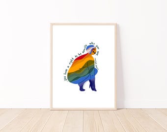 May include: A colorful illustration of a person with a rainbow-colored body and the text "You have a right to be exactly who you are... inside and out!"