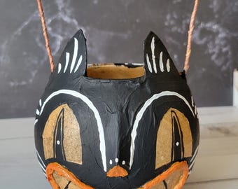 Vintage Style Halloween Candle Holder Vase - Black Cat