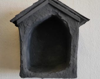 Dark Gray Haunted House Trinket Shelf: Spooky Goth Decor