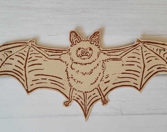 Handmade Paper Bat Garland: Block Print Halloween Decor - Cream and brown
