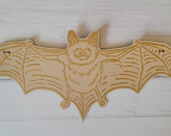Handmade Paper Bat Garland: Cream & Gold Block Print, Spooky Decor