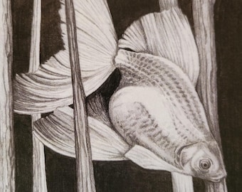 Ethereal Goldfish Print: Mythical Woodland Creature Art (8x10)