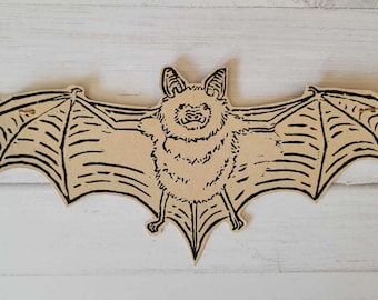 Handmade Paper Bat Garland: Block Print Halloween Decor - Cream and Black