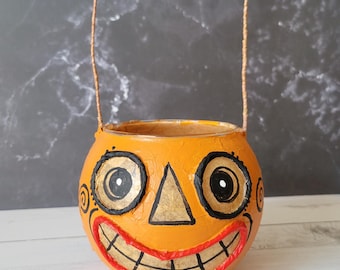 Vintage Style Halloween Candle Holder Vase - Pumpkin, Jack-o-Lantern