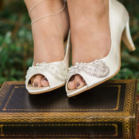 ivory peep toe wedding shoes