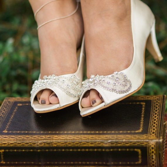 peep toe ivory wedding shoes