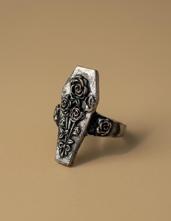 Gothic Rose Coffin Statement Ring - image 1