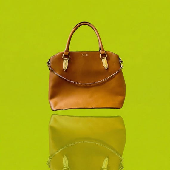 Danbury Mint Sedona Tan Faux Leather Satchel Monogram GEC