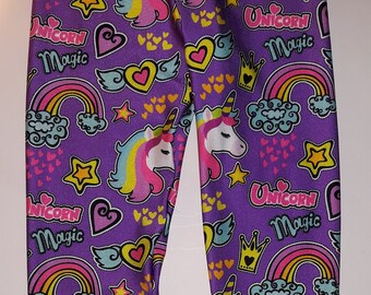 Purple Unicorn Rainbow Princess Crown Stretch Girl's Leggings, Kid's Leggings, Pantaloni