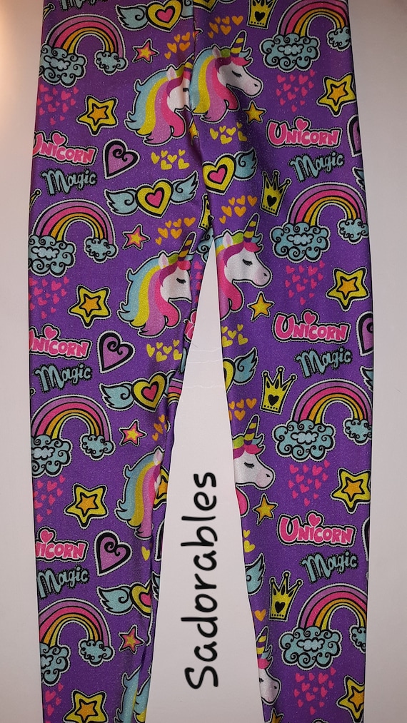 Purple Unicorn Rainbow Princess Crown Stretch Girl's Leggings