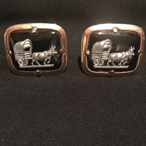 Ox Cart Reversed Painted Cuff Links