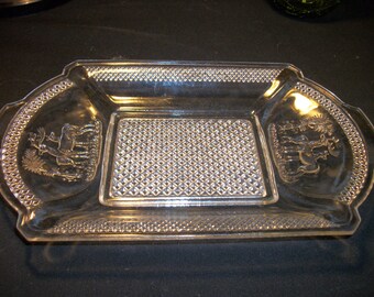 Deer and Doe/Deer and Pine Pattern EAPG clear bread plate