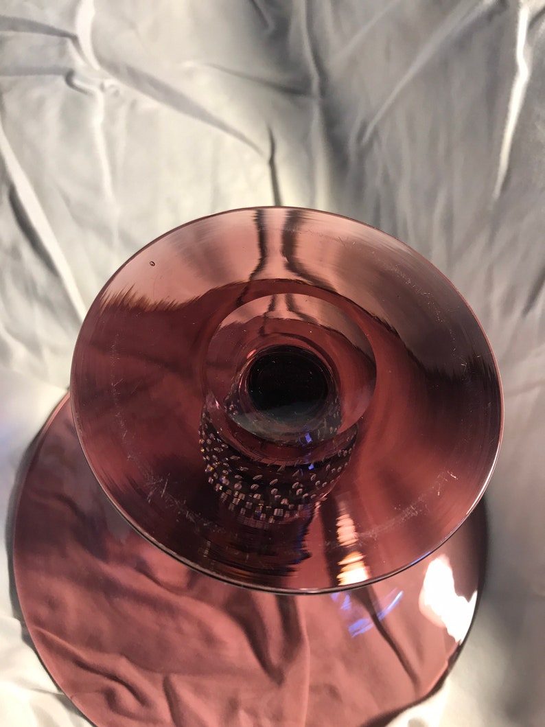 Pairpoint amythest glass compote with controlled bubble stem
