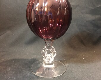Cambridge amethyst glass keyhole vase with ball top, 1930’s.