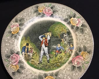 Currier & Ives 10.5&quot; colored plate &quot;Husking&quot;.