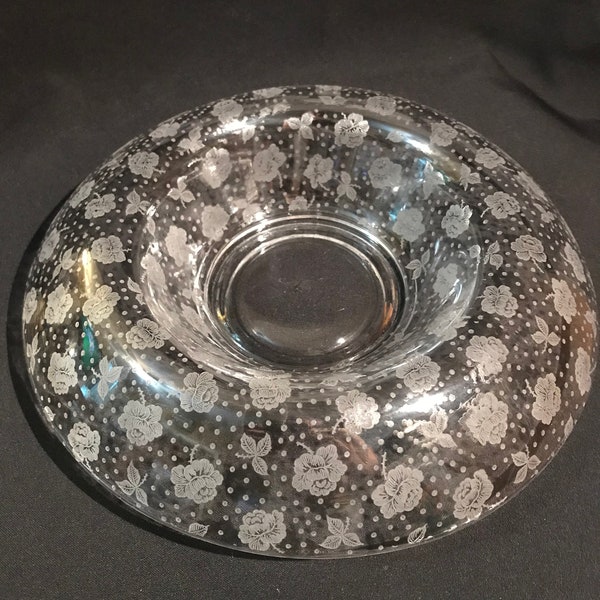 Cambridge etched floral glass console bowl with rolled edge