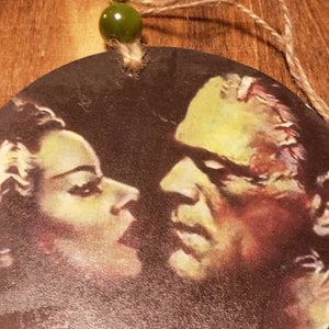 Frankenstein and his bride, wooden ornament. Halloween tree, monster, love, christmas tree.