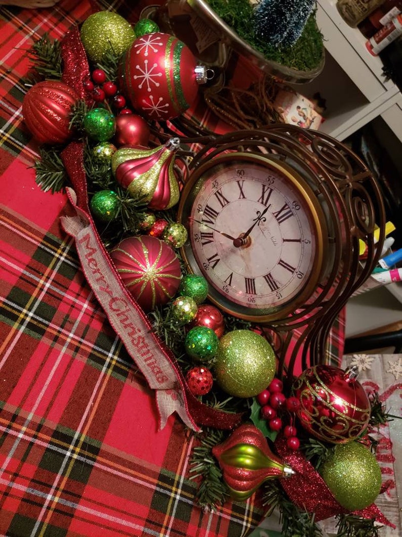 Christmas mantle clock holiday decor | Etsy