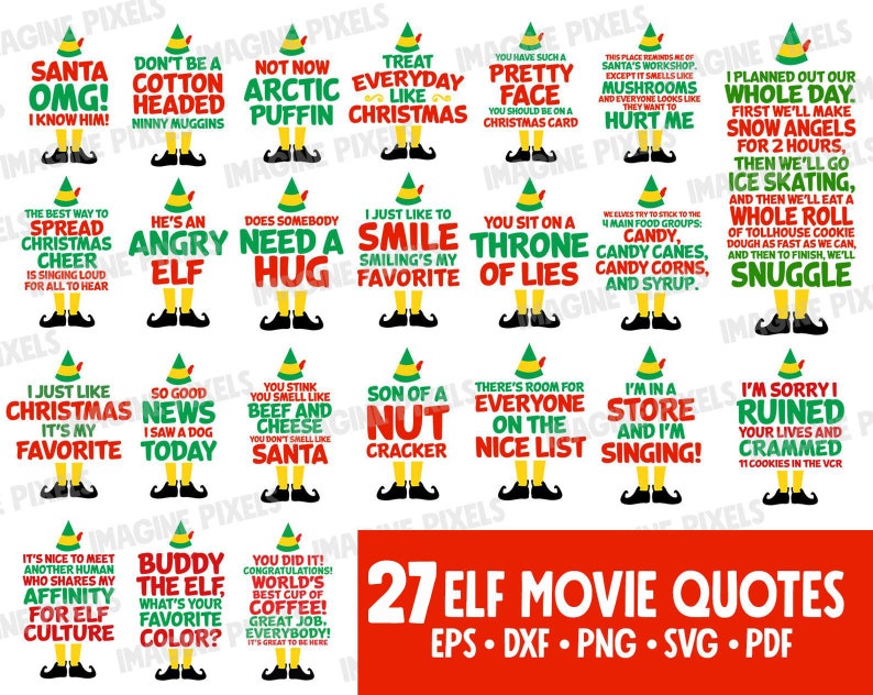Buddy The Elf 27 Movie Quotes Editable SVG PNG DXF eps pdf for | Etsy