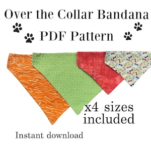 PDF PATTERN/Tutorial Over the Collar dog Bandana -x 4 sizes- Instant Download - PDF