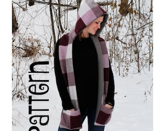 PDF PATTERN -Hooded Scarf - Sewing Pattern - Instant download - Toddler, Youth & Adult Sizes - PDF Tutorial/Pattern