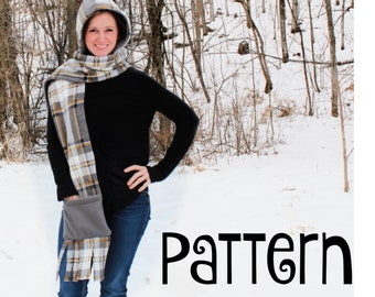 Hooded Scarf PDF PATTERN -Hooded Scarf with pockets- Sewing Pattern - Instant download - Toddler, Youth & Adult Sizes - PDF Tutorial/Pattern