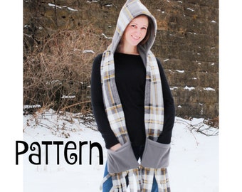 Hooded Scarf PDF PATTERN -Hooded Scarf with pockets- Sewing Pattern - Instant download - Toddler, Youth & Adult Sizes - PDF Tutorial/Pattern