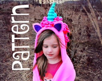 PDF PATTERN -Unicorn Hooded Scarf - Sewing Pattern - Instant download - Toddler and Youth Sizes - PDF Tutorial/Pattern