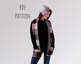 PDF PATTERN -Hooded Scarf - Sewing Pattern - Instant download - Toddler, Youth & Adult Sizes - PDF Tutorial/Pattern