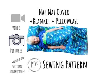 PDF Tutorial + Video tutorial - Nap Mat Cover with Attached Blanket and Pillow case - Pattern - Instant Download - Video Tutorial Included