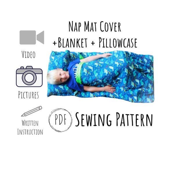 PDF Tutorial + Video tutorial - Nap Mat Cover with Attached Blanket and Pillow case - Pattern - Instant Download - Video Tutorial Included
