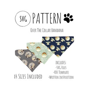 SVG + PDF PATTERN/Tutorial Over the Collar dog Bandana -x 4 sizes- Instant Download - Svg files, Pdf template included