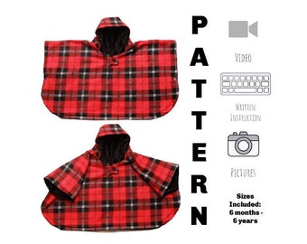 Rectangular Poncho PDF PATTERN + Video Tutorial DIY-Carseat Poncho - Instant download - Poncho - Toddler - Carseat Poncho - Carseat Canopy