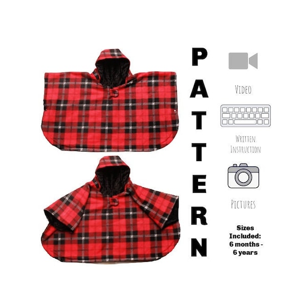 Rectangular Poncho PDF PATTERN + Video Tutorial DIY-Carseat Poncho - Instant download - Poncho - Toddler - Carseat Poncho - Carseat Canopy