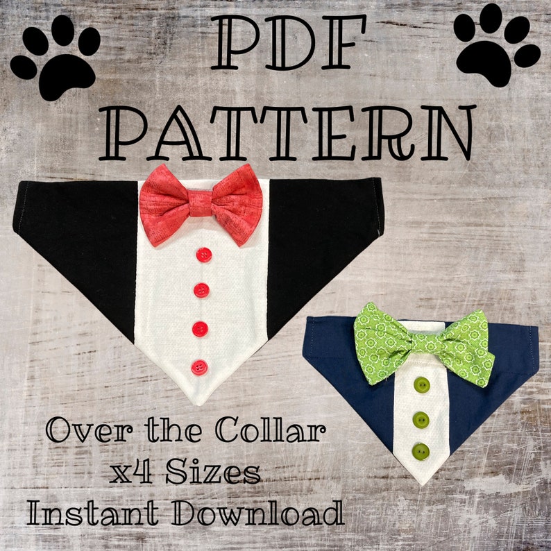 PDF PATTERN/Tutorial Bowtie Over the Collar dog Bandana Instant Download PDF 4 sizes included image 2