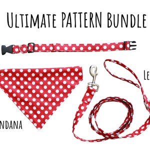 PDF PATTERN/Tutorial Bundle - Leash + Over the Collar dog Bandana + Collar Patterns-x 4 sizes each- Instant Download - PDF