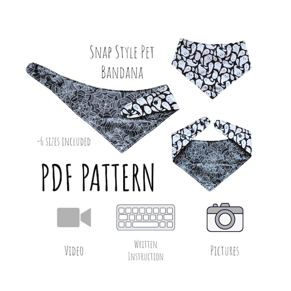 PDF PATTERN/Tutorial Snap Closure Pet Bandana - x6 sizes - Instant Download - PDF - Video Tutorial