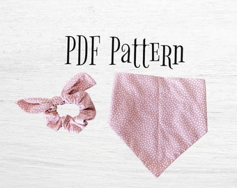 PDF PATTERN Coordinating Dog Bandana and Hair Scrunchie Pattern/Tutorial - Over the Collar dog Bandana -x 4 sizes- Instant Download - PDF