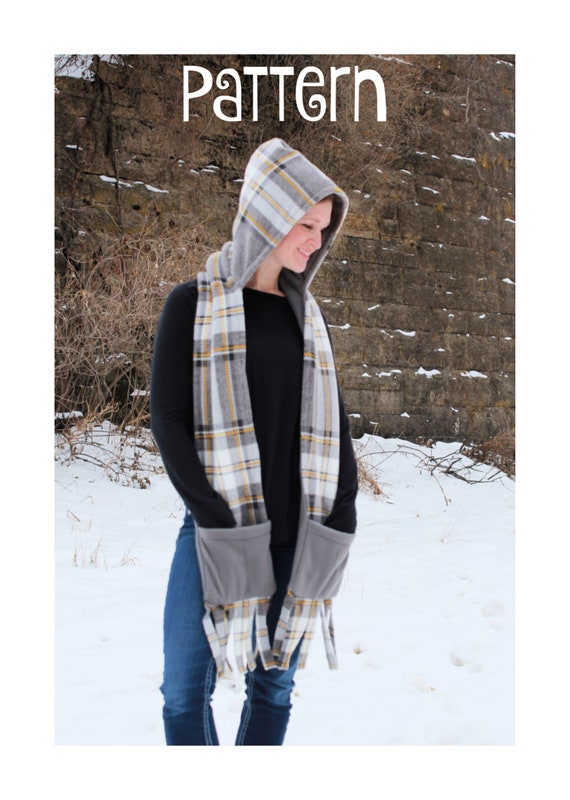 lined jersey winter hood scarf sewing pattern (XS - 3XL sizes) and tutorial