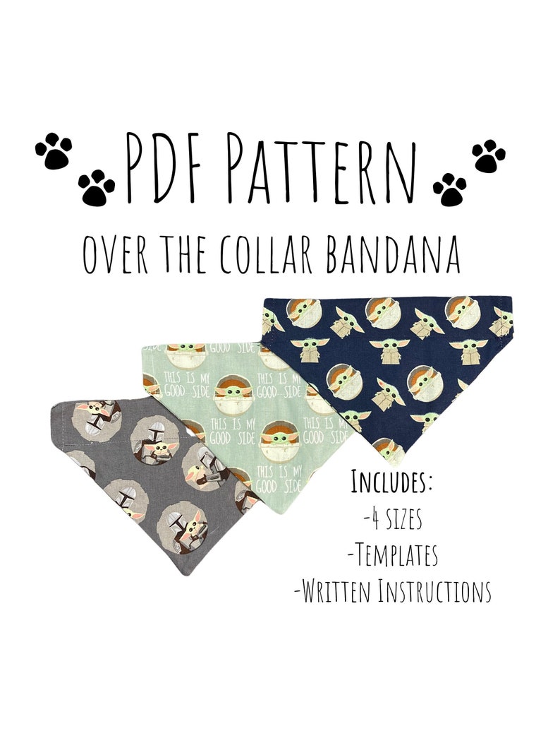 PDF PATTERN/Tutorial Over the Collar dog Bandana x 4 sizes Instant Download PDF image 1
