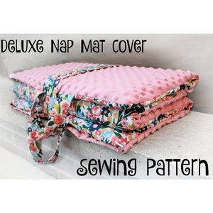 PDF Tutorial - Nap Mat Cover with strap and handles SEWING PATTERN/Tutorial. Mats measuring 5/8x19x45, 1x19x45, 2x19x44, 1x24x48, 2x24x48