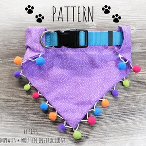PDF PATTERN/Tutorial Pom-Pom Trim Over the Collar dog Bandana -x 4 sizes- Instant Download - PDF - Templates & Written Tutorial
